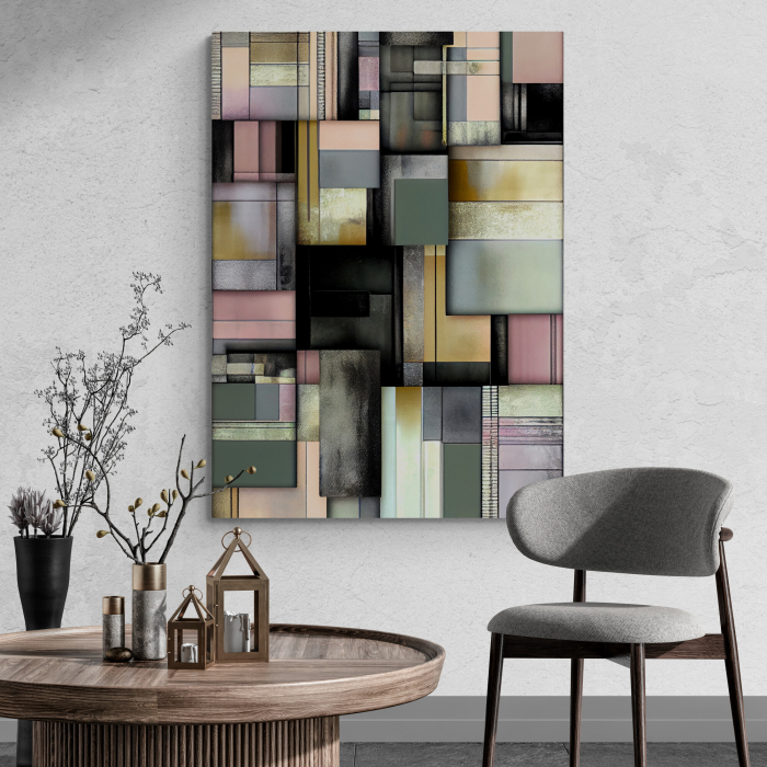 Tablou abstract minimalist verde și roz – decor geometric modern pentru living [1]