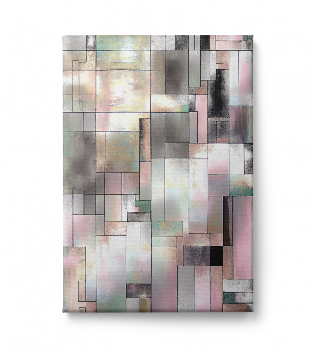 Tablou abstract pastel roz și gri pentru living – Intaglio [2]