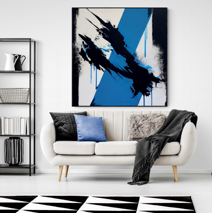 Tablou canvas, abstract, modern, nuante alb, albastru, negru, pentru living [1]