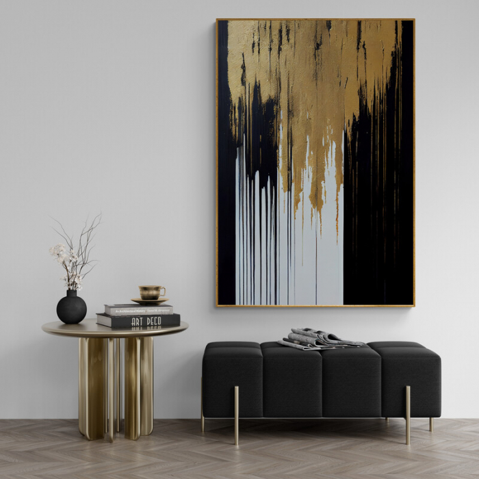 Tablou canvas abstract alb, negru și auriu – decor elegant pentru living și birou [1]