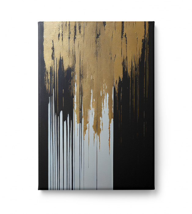 Tablou canvas abstract alb, negru și auriu – decor elegant pentru living și birou [2]