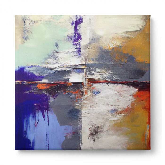 Tablou canvas abstract cu alb, albastru și ocru – Artă echilibrată pentru decoruri elegante [2]