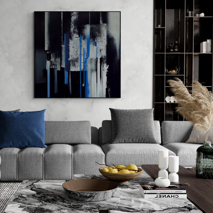 Tablou canvas, abstract, modern, nuante albastru, gri, pentru living, birou [1]
