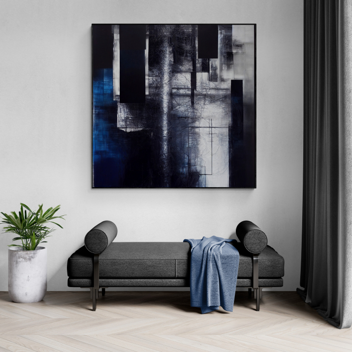Tablou canvas, abstract, modern, nuante albastru, gri, negru, pentru living, hol [1]