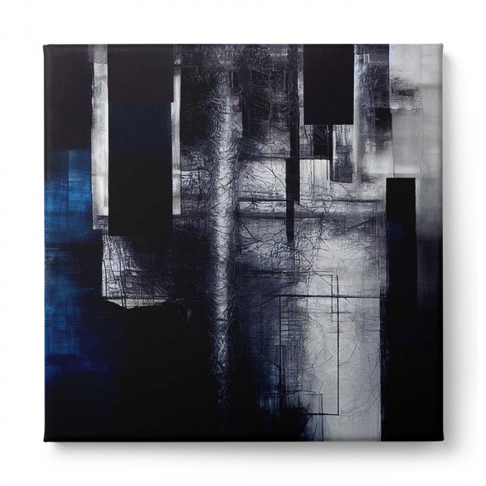 Tablou canvas, abstract, modern, nuante albastru, gri, negru, pentru living, hol [2]