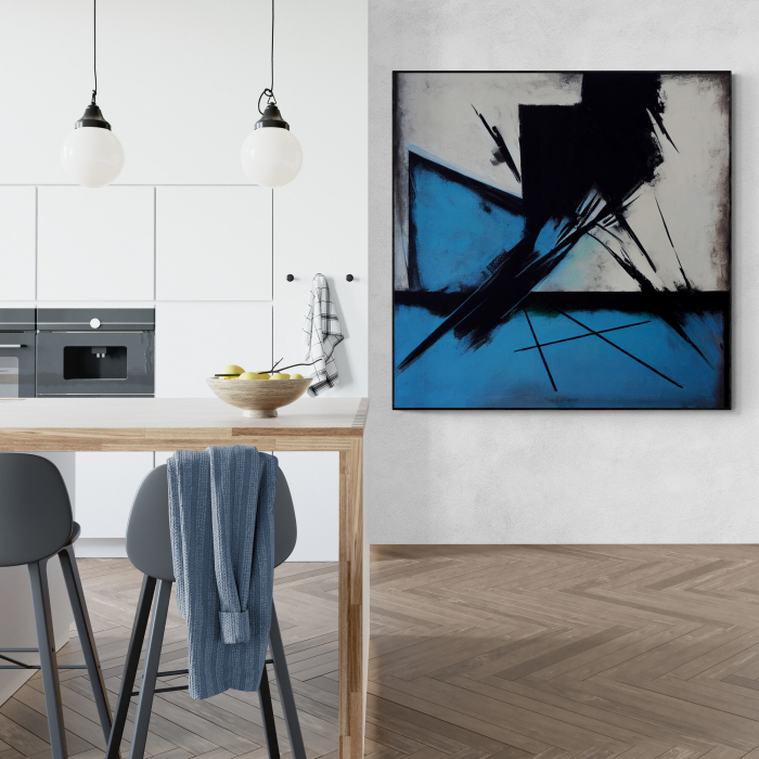 Tablou canvas, abstract, modern, nuante albastru, negru, pentru bucatarie [1]