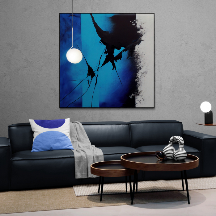 Tablou canvas, abstract, modern, nuante albastru, negru, pentru living [1]