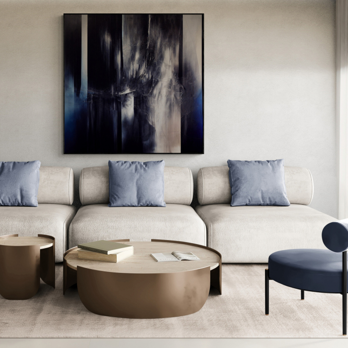 Tablou canvas, abstract, modern, nuante albastru, negru, pentru living, birou [1]