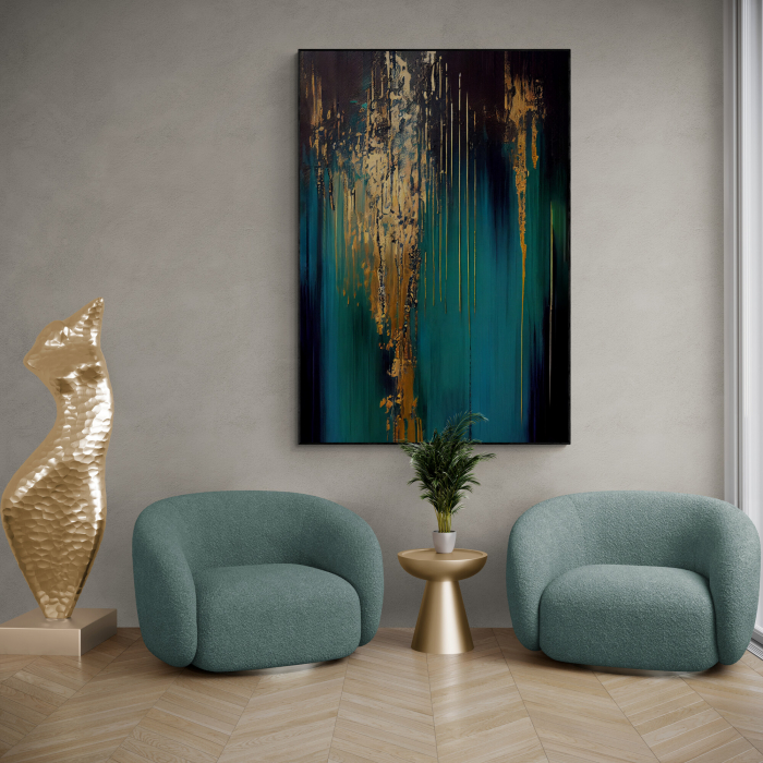 Tablou canvas abstract albastru și auriu – decor elegant pentru living și hol modern [1]