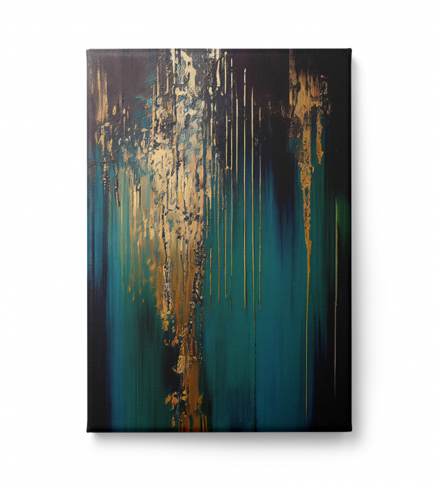 Tablou canvas abstract albastru și auriu – decor elegant pentru living și hol modern [2]