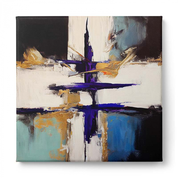 Tablou canvas abstract cu albastru, crem și auriu – Eleganță vizuală pentru decoruri rafinate [2]