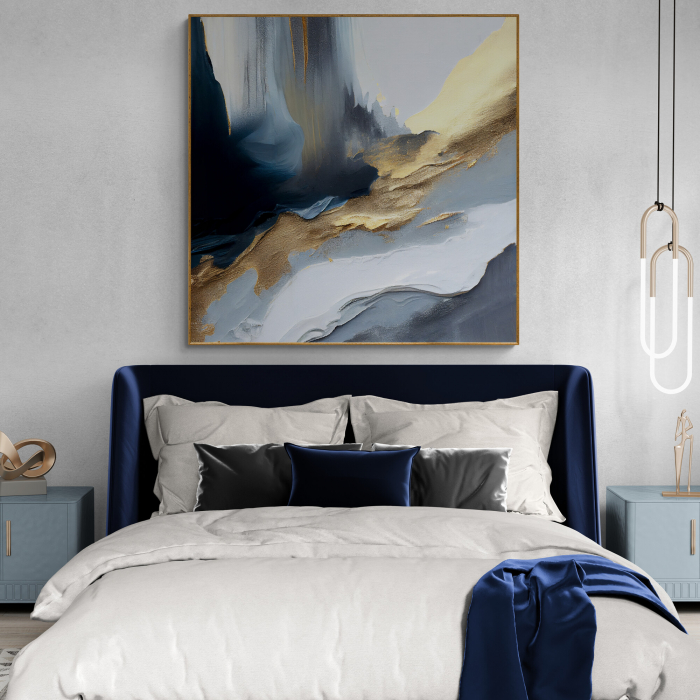 Tablou canvas, abstract, modern, nuante de alb, albastru, auriu, pentru living, dormitor [1]