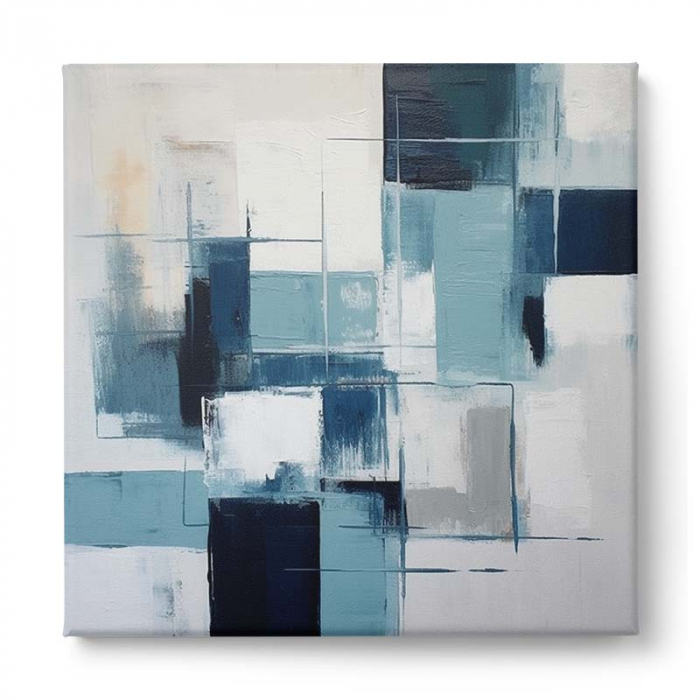 Tablou canvas, abstract, modern, nuante de alb, gri si albastru turcuaz pentru living, birou [2]