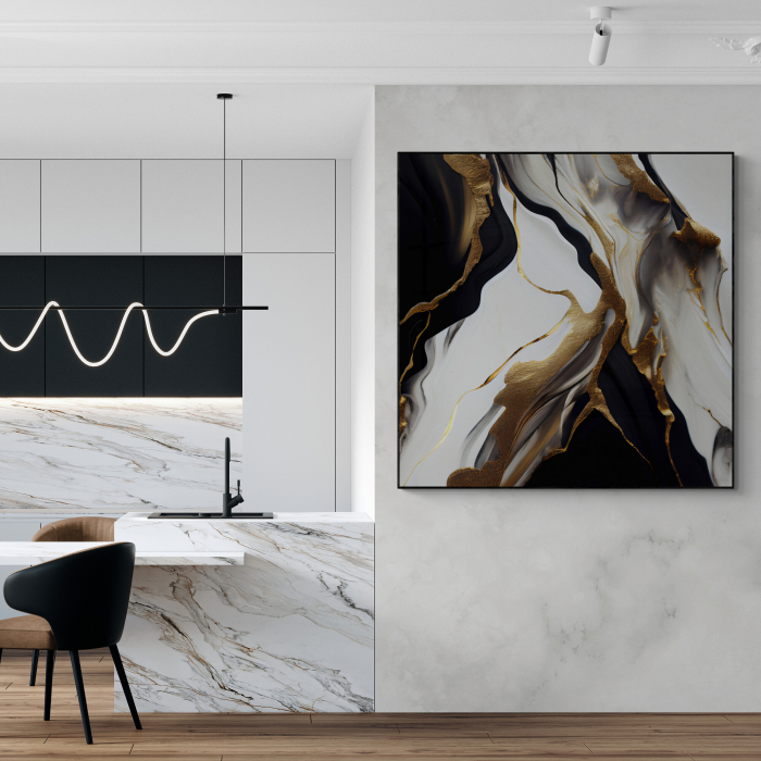 Tablou canvas, abstract, modern, nuante de alb, negru, maro, pentru living, bucatarie [1]