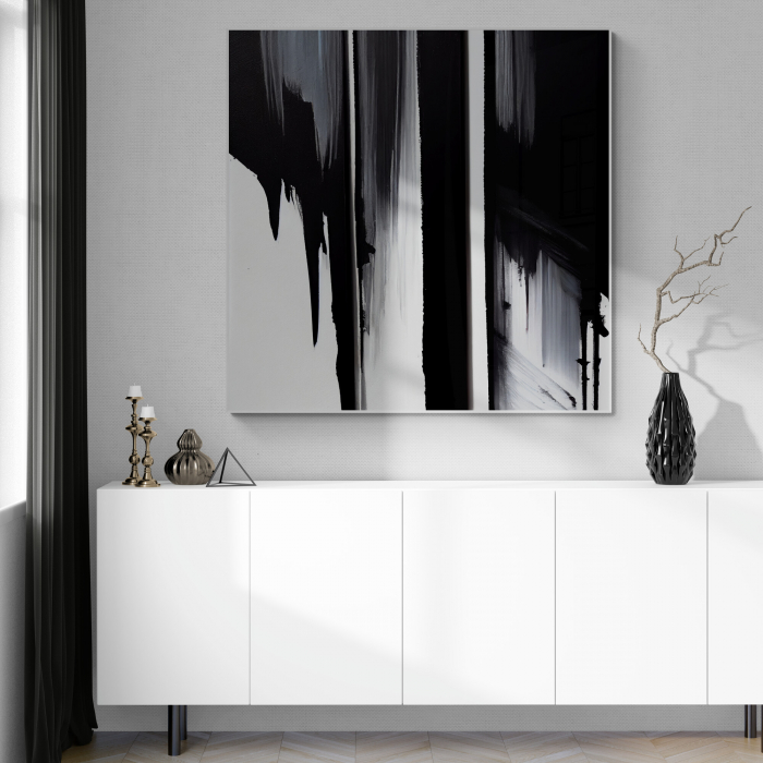 Tablou canvas, abstract, modern, nuante de alb, negru, pentru hol, birou [1]