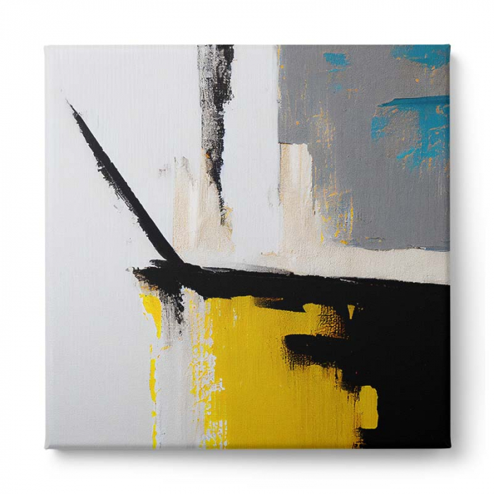 Tablou canvas abstract cu galben, alb și negru – Artă geometrică modernă pentru living [2]