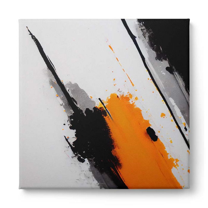 Tablou canvas abstract cu portocaliu, alb și negru – Energie vizuală pentru decoruri moderne [2]