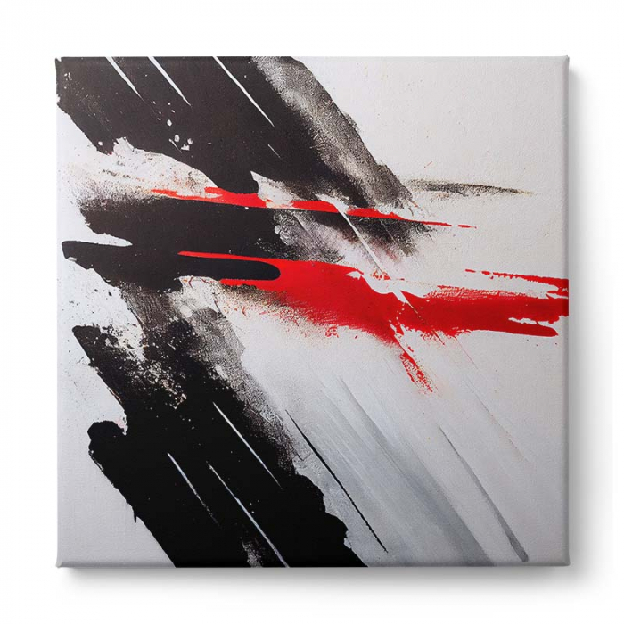 Tablou canvas, abstract, modern, nuante de alb, rosu, negru, pentru living [2]