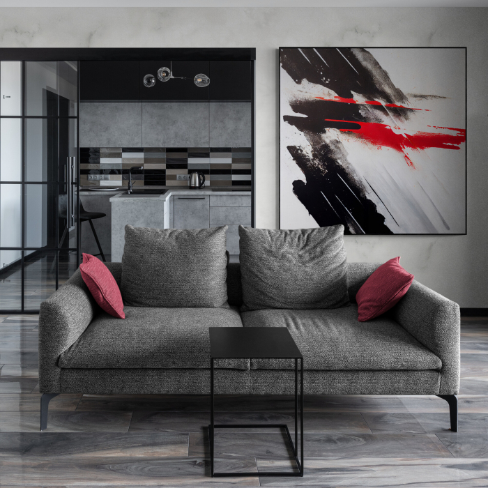 Tablou canvas, abstract, modern, nuante de alb, rosu, negru, pentru living [1]