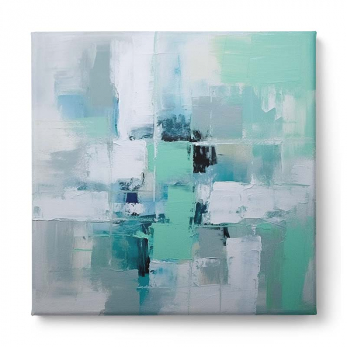 Tablou canvas, abstract, modern, nuante de alb, gri si albastru turcuaz pentru living [2]