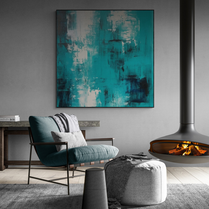 Tablou canvas abstract modern turcoaz și alb [1]