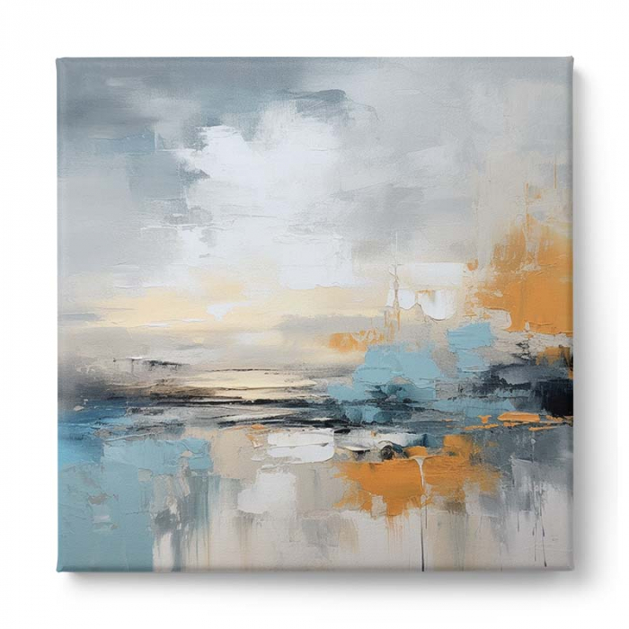Tablou abstract modern în nuanțe de albastru, galben și gri [2]