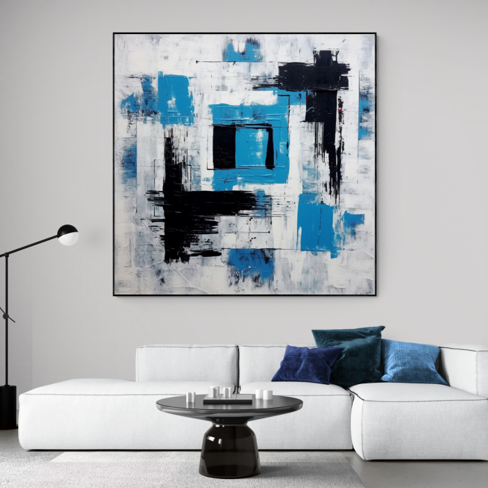 Tablou canvas, abstract, modern, nuante de albastru, gri si alb pentru living [1]