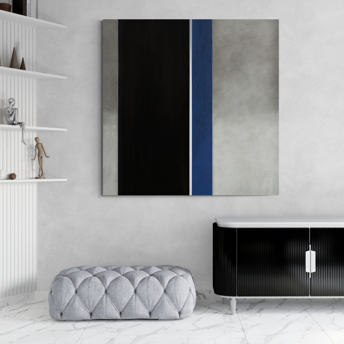 Tablou canvas abstract cu albastru, negru și gri – Minimalism elegant pentru living modern [1]