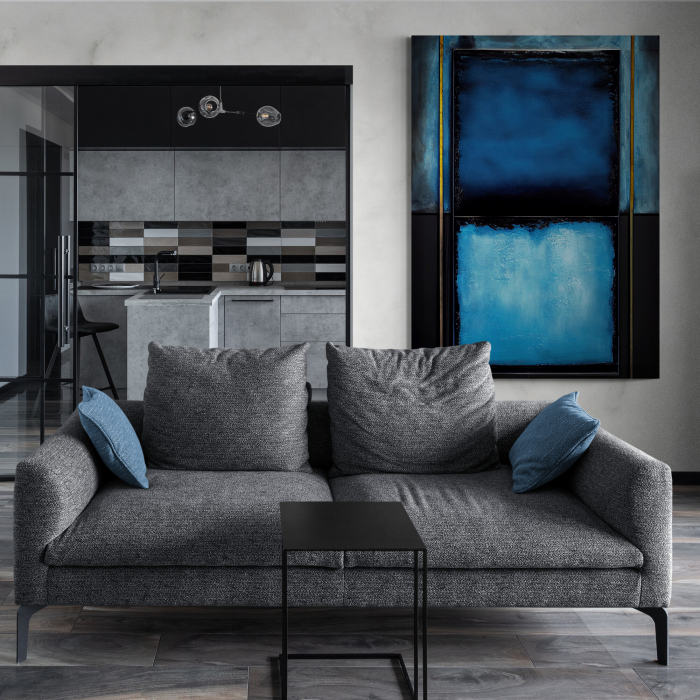 Tablou canvas abstract albastru – Artă geometrică pentru bucătărie modernă [1]