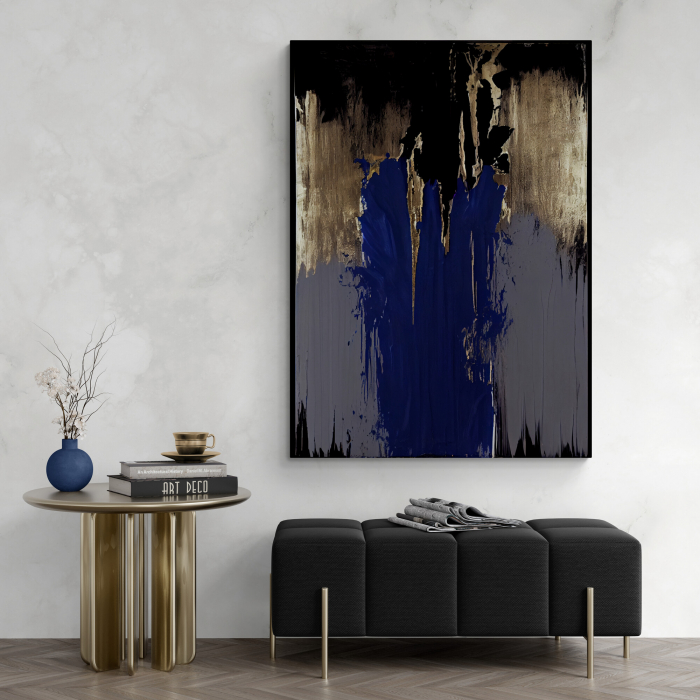 Tablou canvas abstract albastru și auriu – Artă elegantă pentru birou sau hol modern [1]