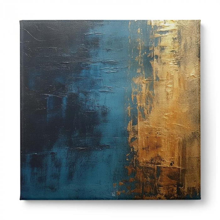 Tablou canvas, abstract, modern, nuante de albastru si auriu pentru living, birou [2]