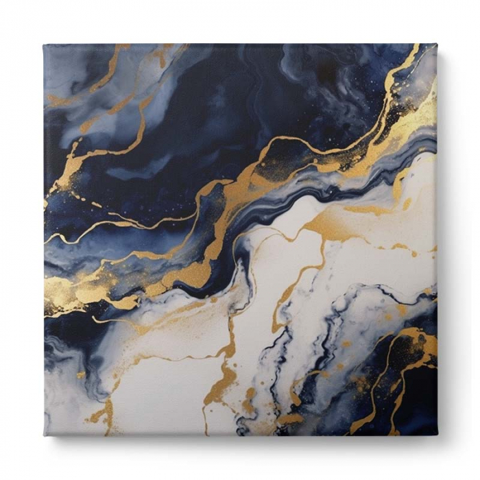 Tablou canvas, abstract, modern, nuante de albastru si auriu pentru living, bucatarie [2]