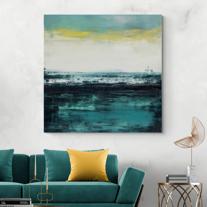 Tablou canvas abstract modern albastru crem [1]