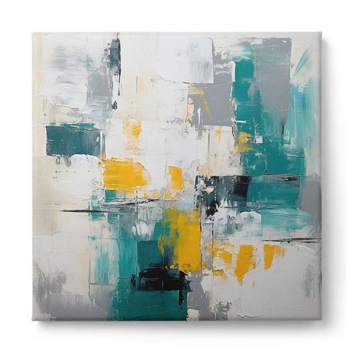 Tablou canvas abstract modern în turcoaz și galben [2]