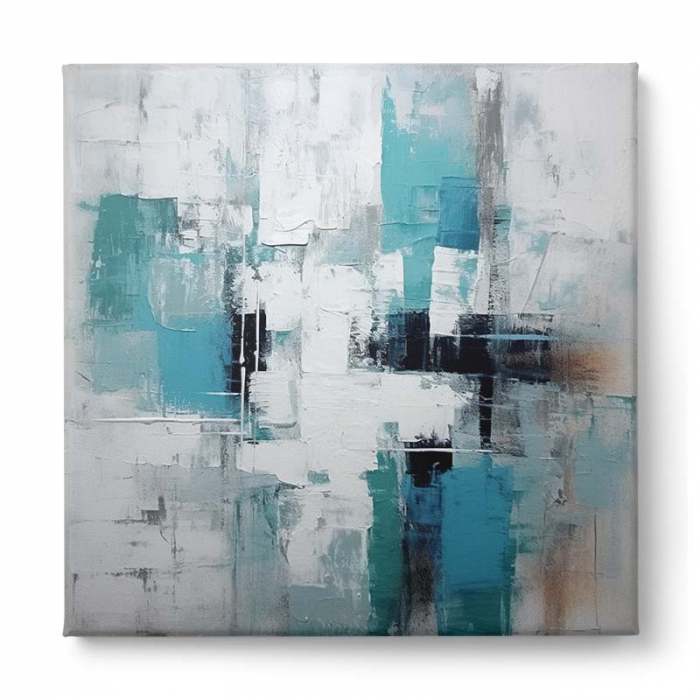 Tablou abstract turcoaz și alb – stil modern [2]