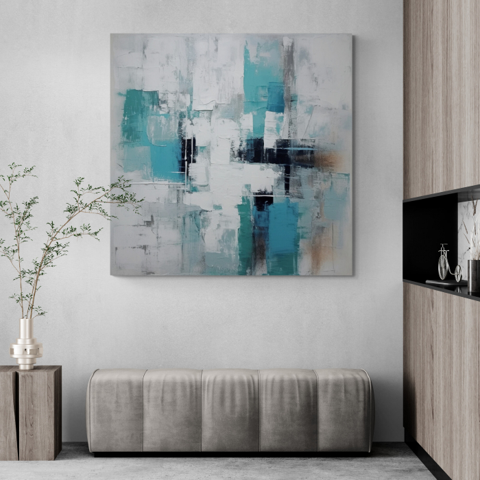 Tablou abstract turcoaz și alb – stil modern [1]