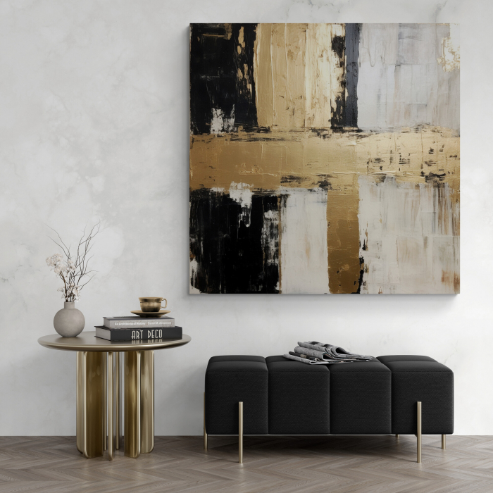 Tablou abstract modern în auriu și negru [1]