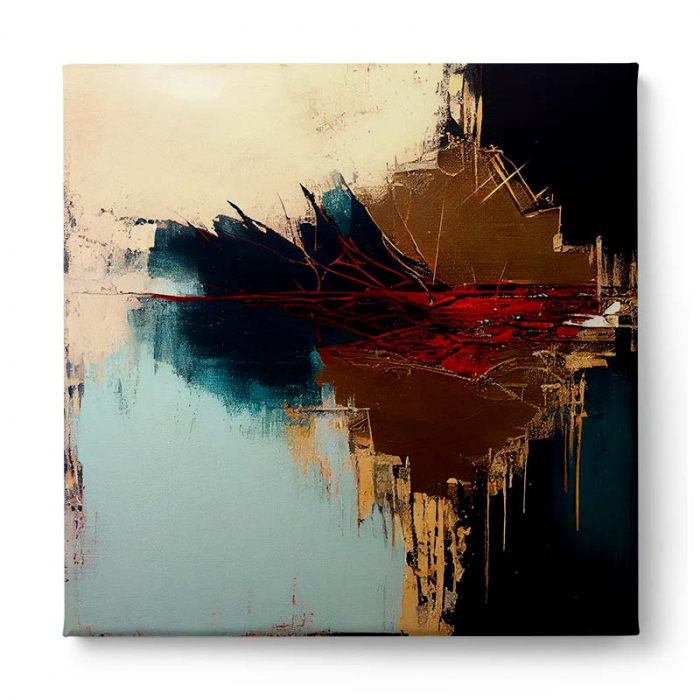 Tablou canvas abstract cu crem, albastru și roșu – Artă expresivă pentru decoruri moderne [2]