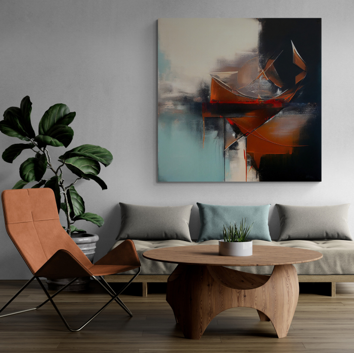 Tablou canvas abstract crem și roșu cărămiziu – Artă contemporană pentru living elegant [1]