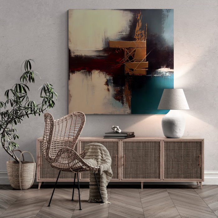 Tablou canvas abstract crem și albastru închis [1]