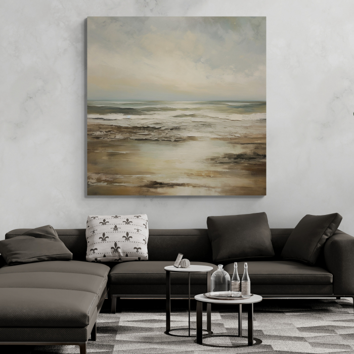 Tablou abstract crem cu peisaj marin [1]