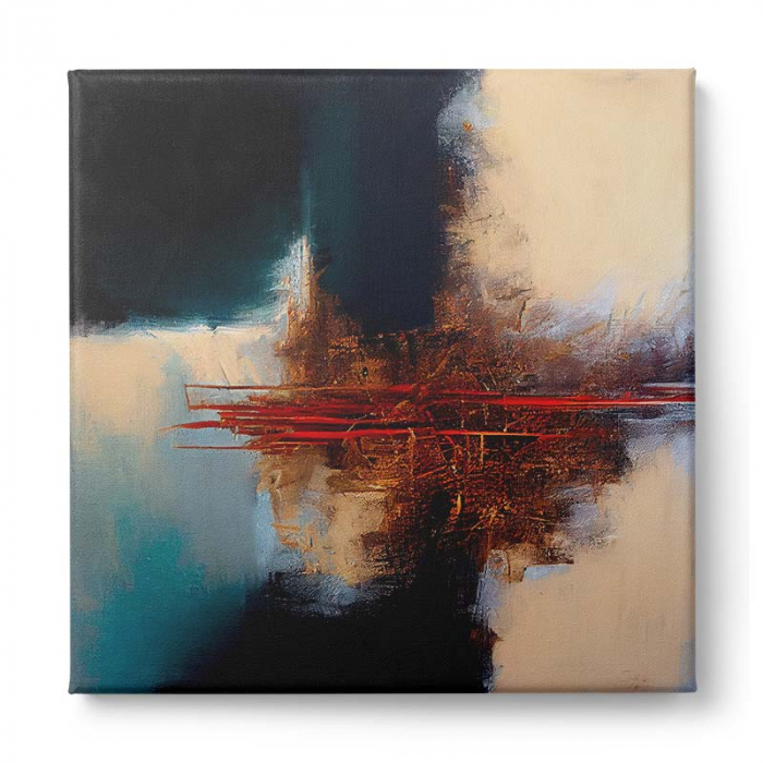 Tablou canvas abstract crem, turcoaz și roșu – Artă contemporană pentru decoruri sofisticate [2]