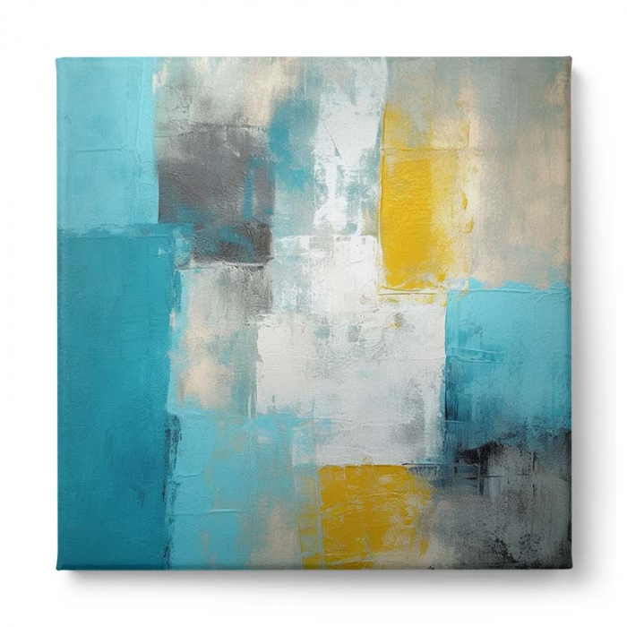 Tablou canvas abstract modern galben, gri și turcoaz [2]