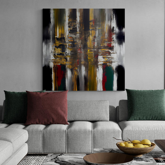 Tablou canvas abstract cu galben, roșu și negru – Artă urbană modernă pentru living [1]