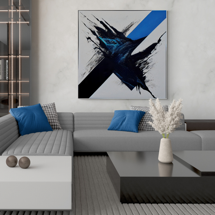 Tablou canvas, abstract, modern, nuante de gri, albastru, pentru birou, living [1]