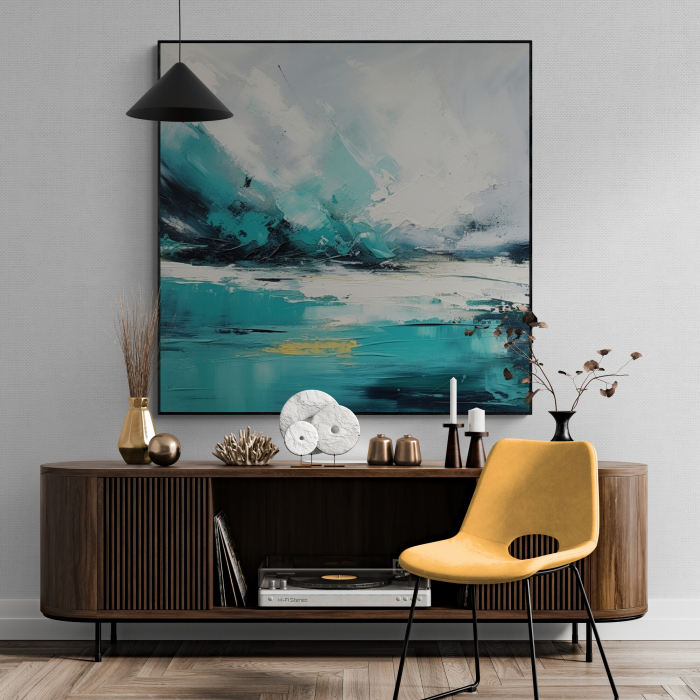 Tablou canvas abstract modern gri și turcoaz [1]
