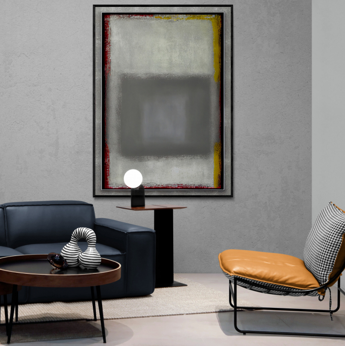 Tablou canvas abstract gri – design modern cu accente de roșu și galben pentru hol sau birou [1]
