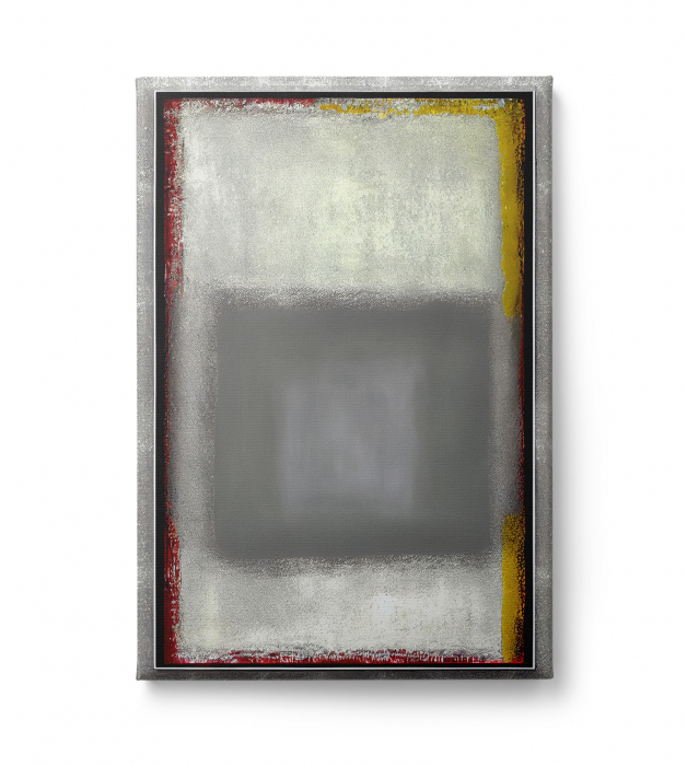 Tablou canvas abstract gri – design modern cu accente de roșu și galben pentru hol sau birou [2]