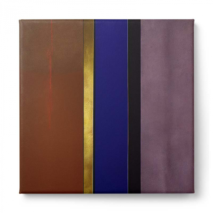 Tablou canvas abstract cu benzi în mov, vișiniu și auriu – Artă elegantă pentru dormitor modern [2]