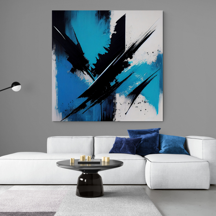 Tablou canvas abstract în negru, alb și albastru [1]
